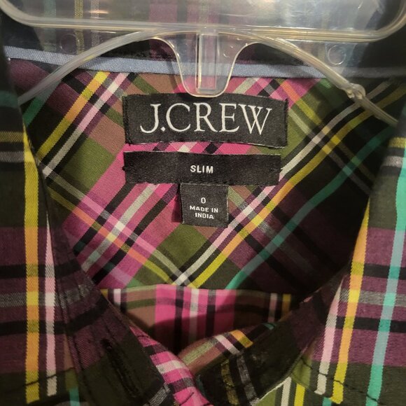 J Crew Womens Cotton Blouse Top Slim size 0 Pink Stewart Tartan Plaid Holiday - Picture 4 of 7